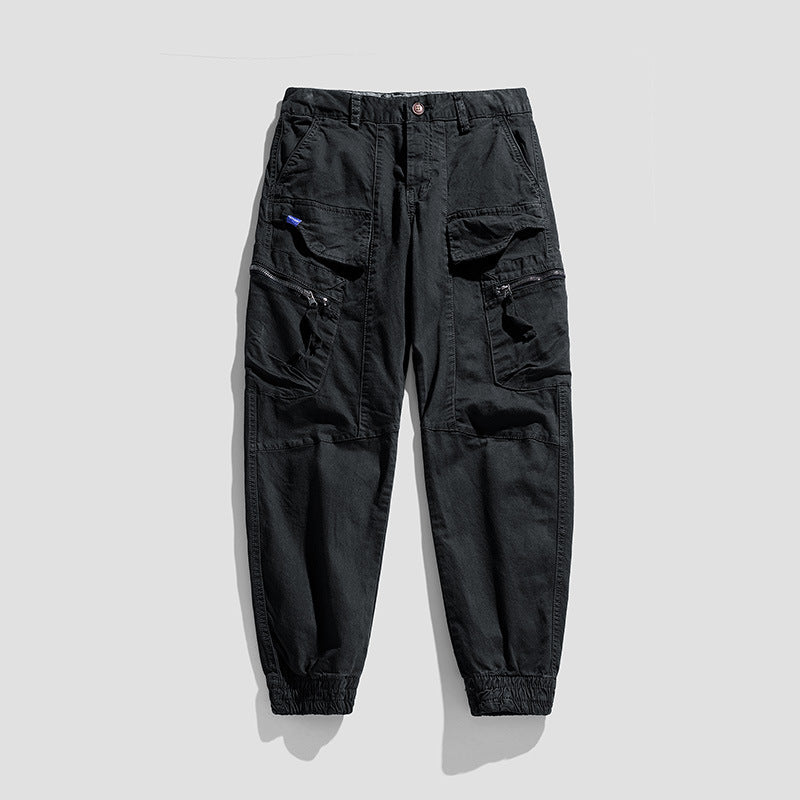 Men's Multifunctional Cargo Jogging Pants in Tactical Canvas Style with Knee Panels, Zipper and Flap Pockets Mune Fashion