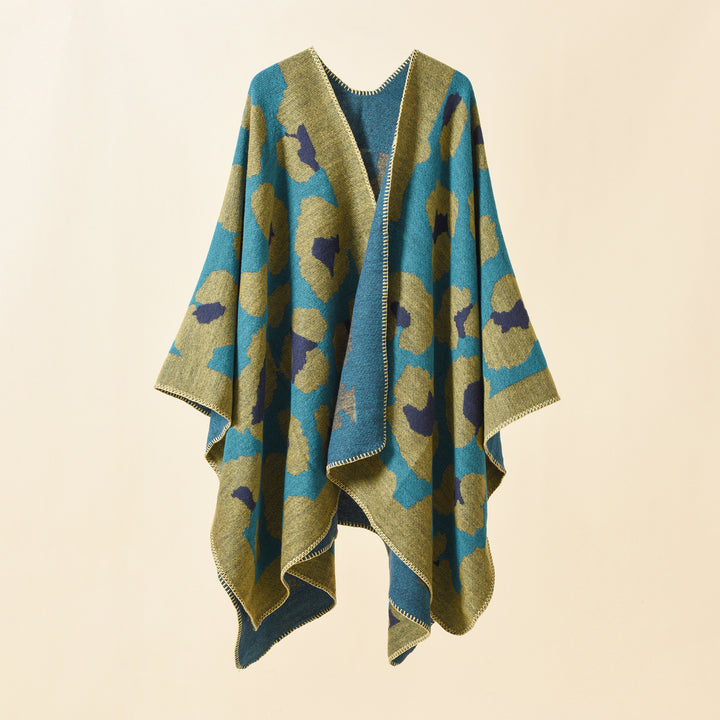 Women's Oversize Knit Ruana with Graphic Jacquard and Decorative Stitch Mune Fashion