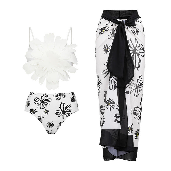 Women's bikini set with special floral decor and long wrap skirt Mune Fashion