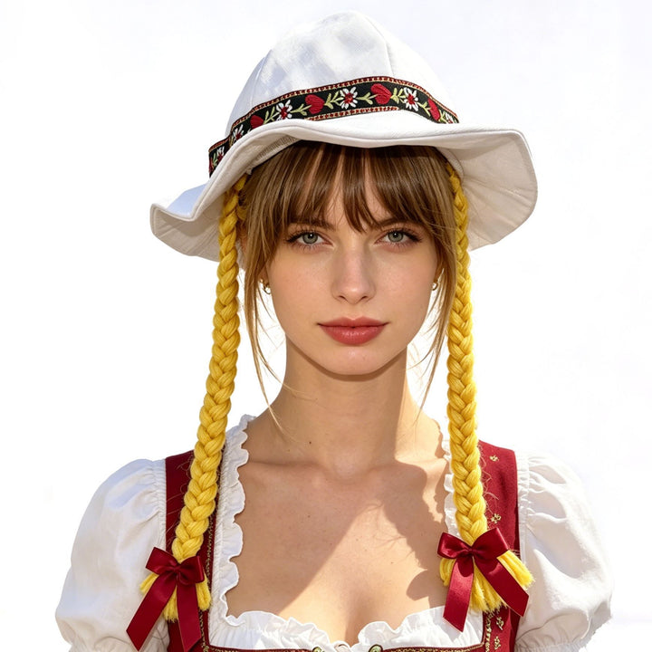 Women's playful sun hat with braided strands, embroidered headband, and wide brim Mune Fashion