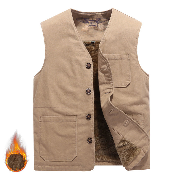Men's Robust Thermo-Canvas Vest with Warming Teddy Lining and Button Closure Mune Fashion