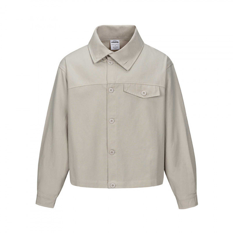 Unisex Short Cut Boxy Shirt Jacket with Chest Pocket and Clear Button Placket Mune Fashion