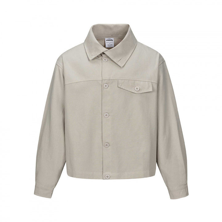 Unisex Short Cut Boxy Shirt Jacket with Chest Pocket and Clear Button Placket Mune Fashion