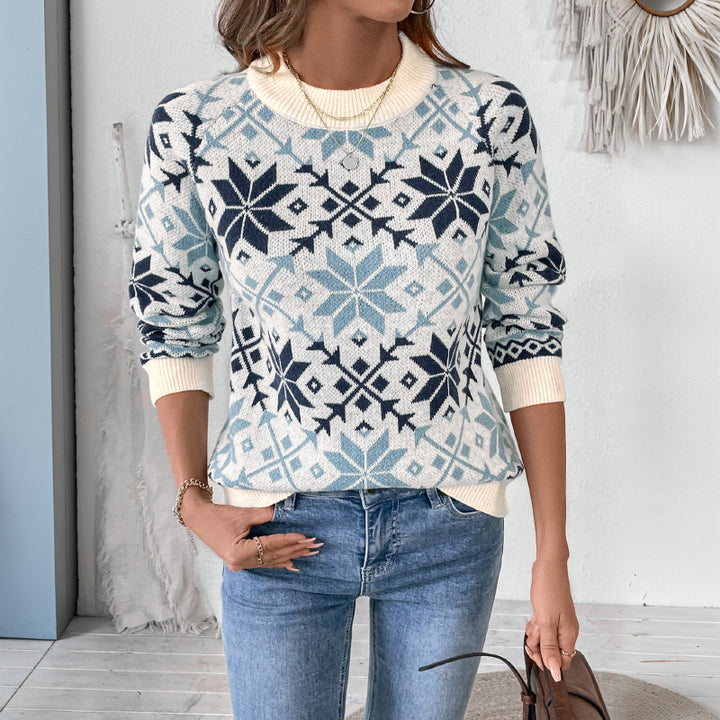Women's Winter Knit Sweater with Geometric Pattern Mune Fashion