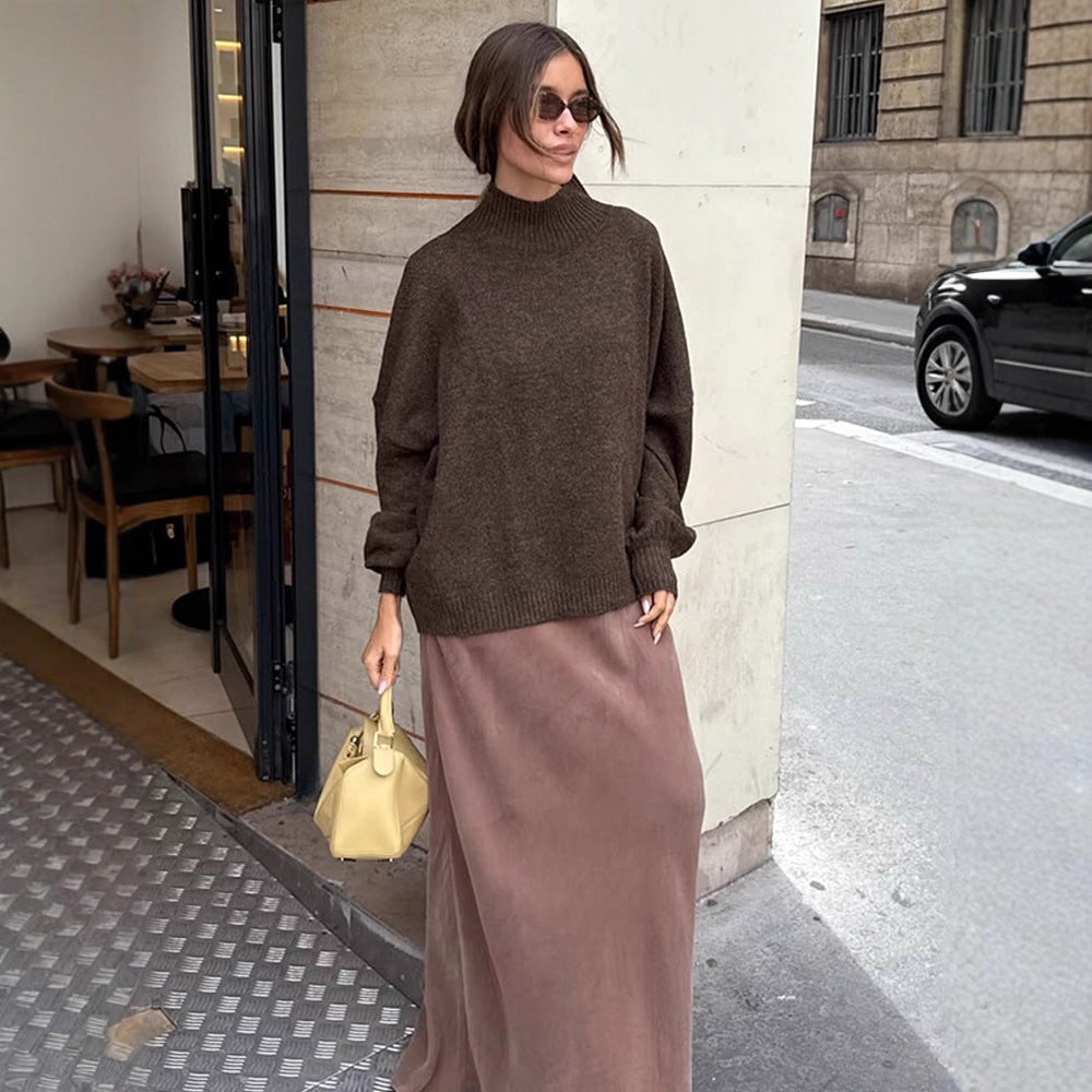 Women Oversized Turtleneck Sweater made of fine knit with Balloon Sleeves Mune Fashion