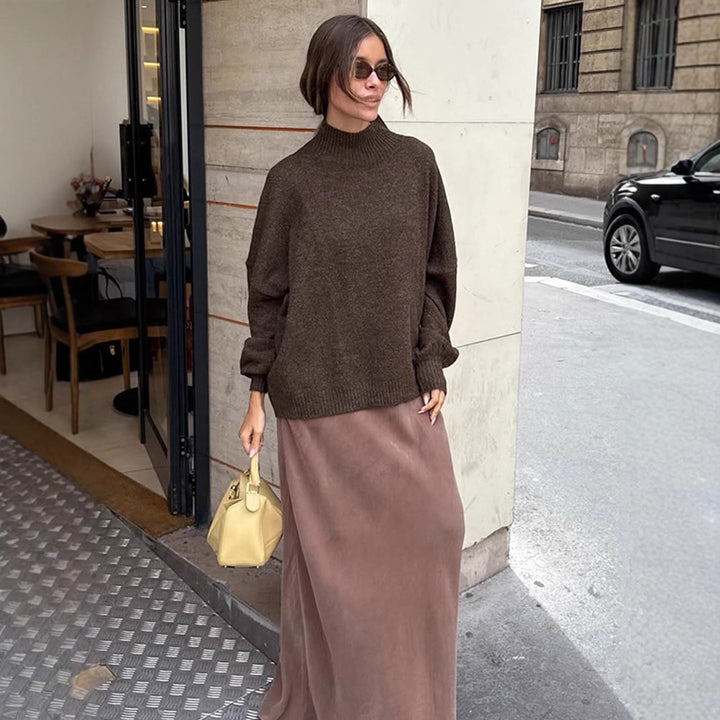 Women Oversized Turtleneck Sweater made of fine knit with Balloon Sleeves Mune Fashion