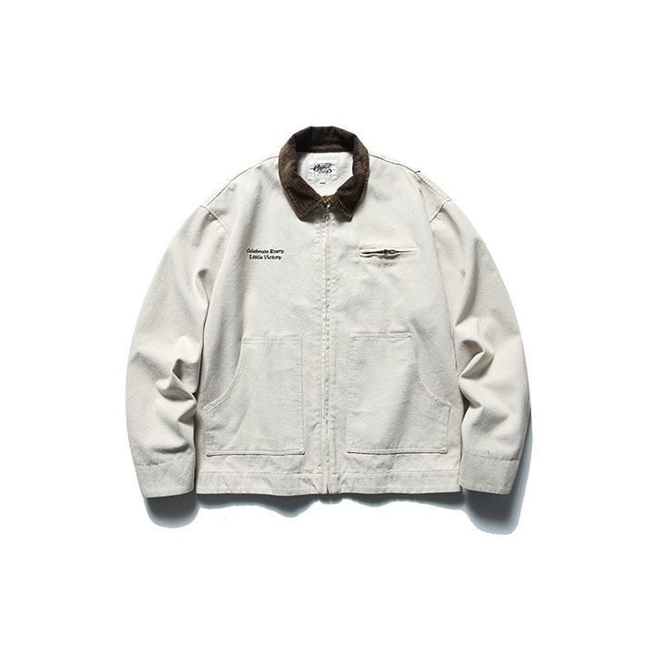 Men's Boxy Worker Jacket made of washed canvas with cord collar and zipper Mune Fashion
