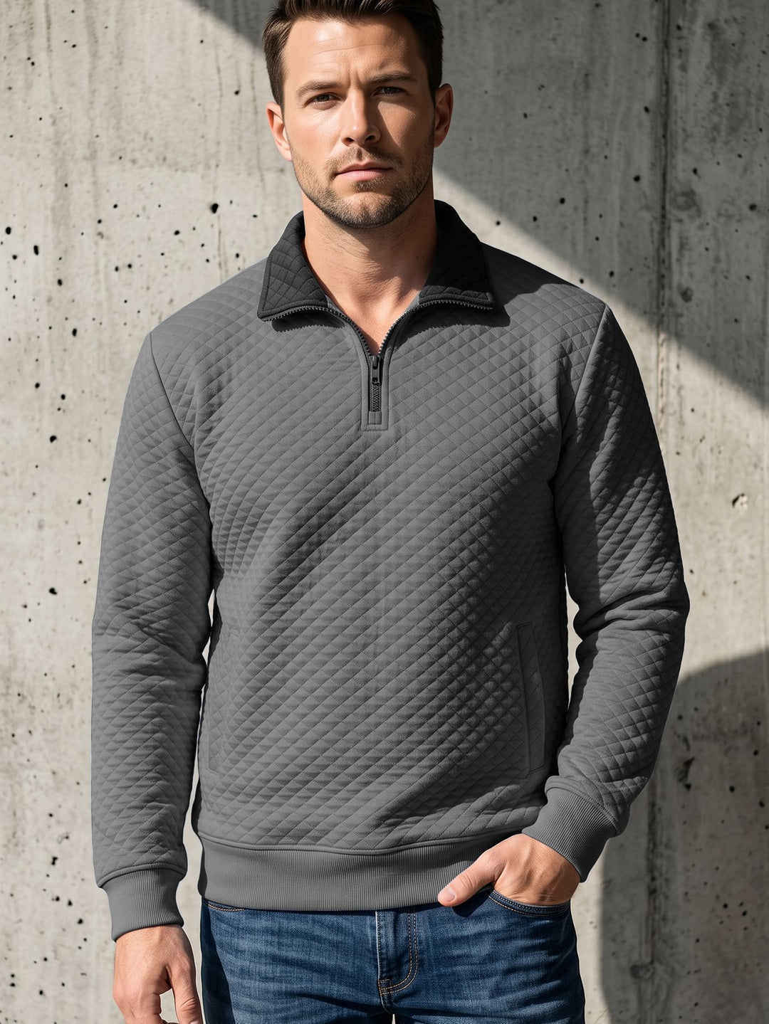Men's quilted pullover with troyer collar and half zip Mune Fashion