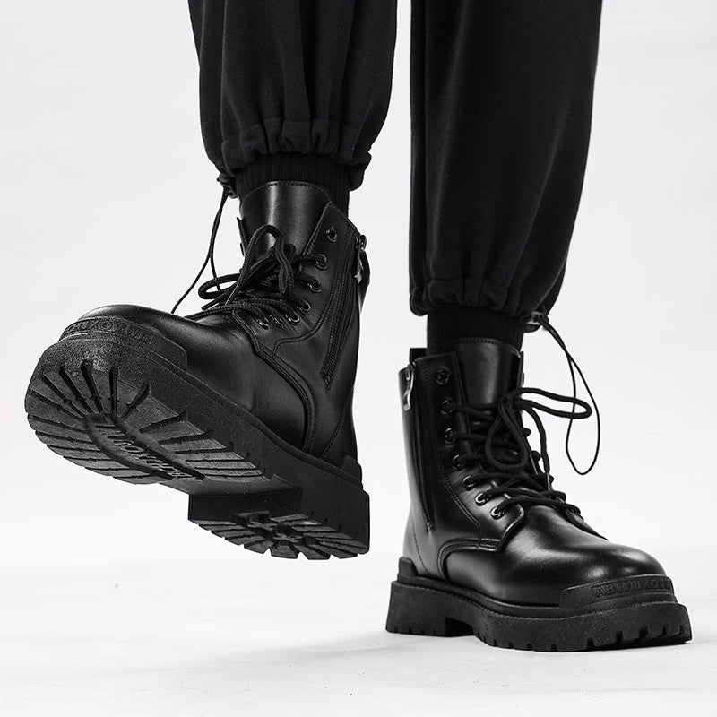 Women's Chunky Combat Boots with Zipper, Traction Rubber Sole and Lacing Mune Fashion