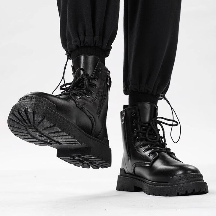 Women's Chunky Combat Boots with Zipper, Traction Rubber Sole and Lacing Mune Fashion