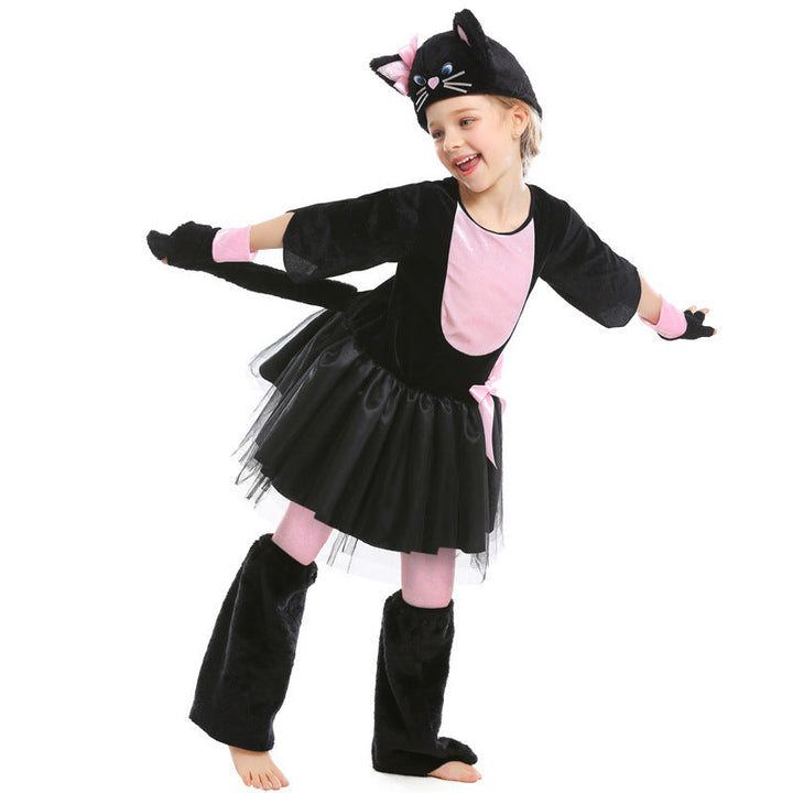 Girl Cat Costume with Tail and Soft Plush Mune Fashion
