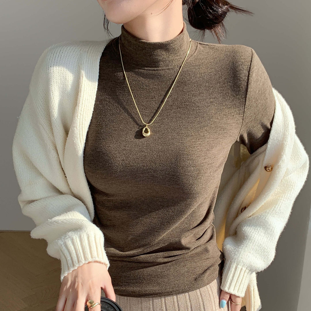 Women's Elegant Long Sleeve Shirt with High Collar Mune Fashion
