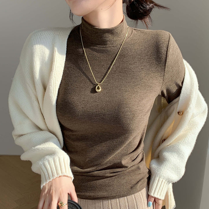 Women's Elegant Long Sleeve Shirt with High Collar Mune Fashion