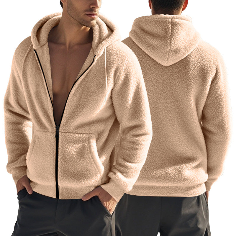 Men's cozy Sherpa hoodie jacket with full zip and kangaroo pockets Mune Fashion