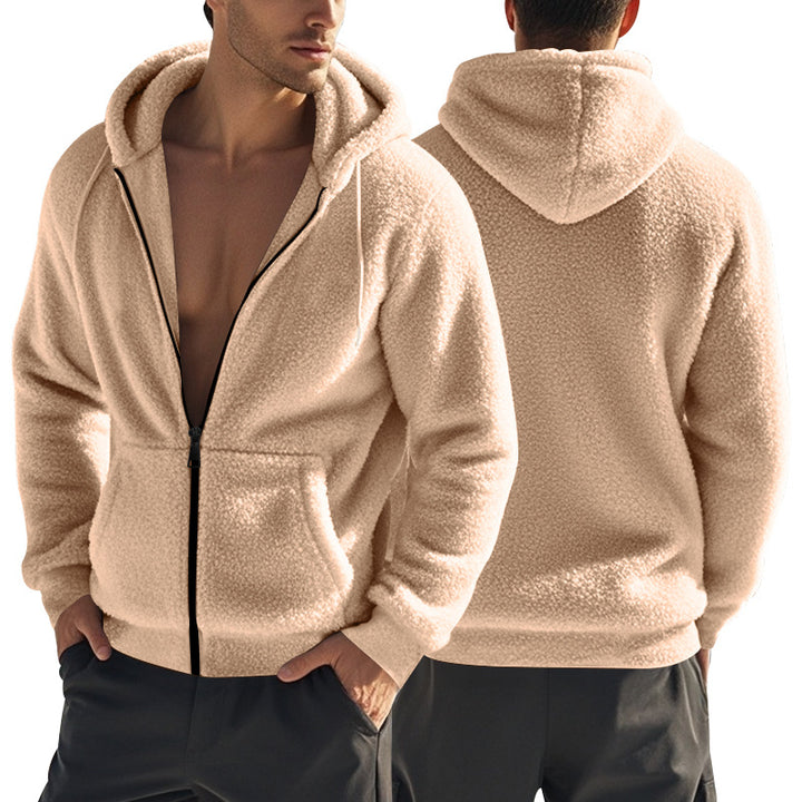 Men's cozy Sherpa hoodie jacket with full zip and kangaroo pockets Mune Fashion