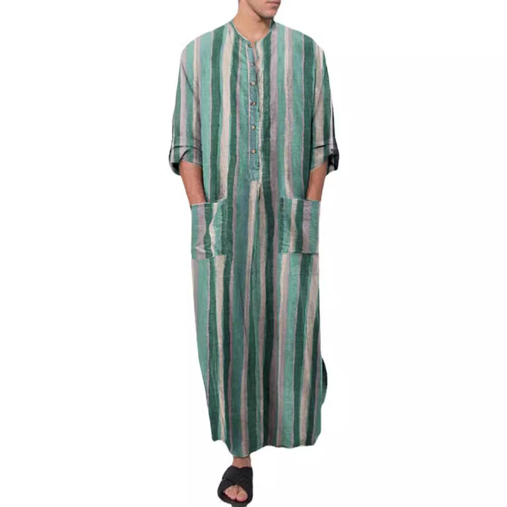 Men's casual kaftan made of linen blend with button placket and patch pockets Mune Fashion