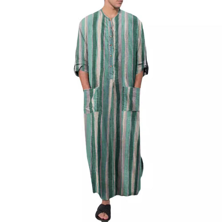 Men's casual kaftan made of linen blend with button placket and patch pockets Mune Fashion
