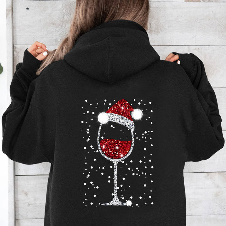 Women's Oversize Hoodie with Christmas Glitter Wine Glass Print Mune Fashion
