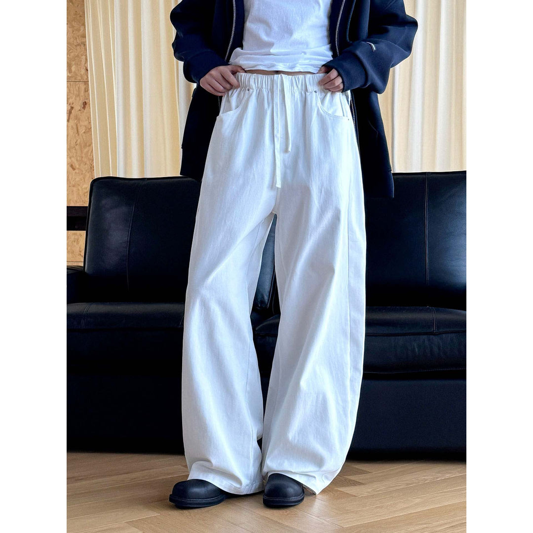 Women's Wide High-Waist Relaxed Pants with Elastic Waistband, Drawstring and Side Pockets Mune Fashion