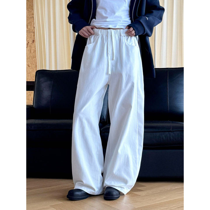 Women's Wide High-Waist Relaxed Pants with Elastic Waistband, Drawstring and Side Pockets Mune Fashion