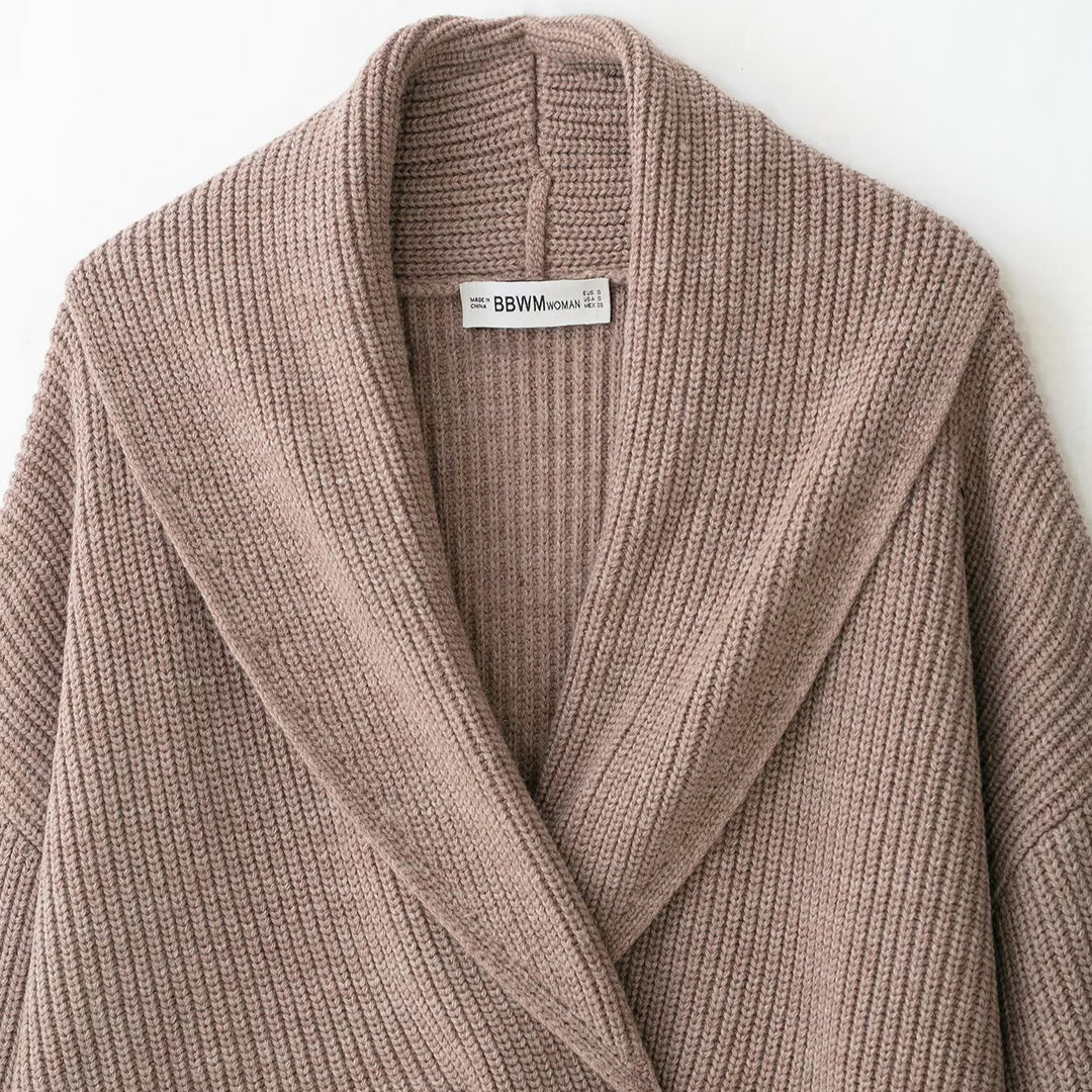 Women's Short Cut Chunky Knit Cardigan with Shawl Collar and Double-Breasted Button Placket Mune Fashion