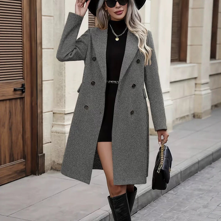 Women's Elegant Double-Breasted Wool Coat