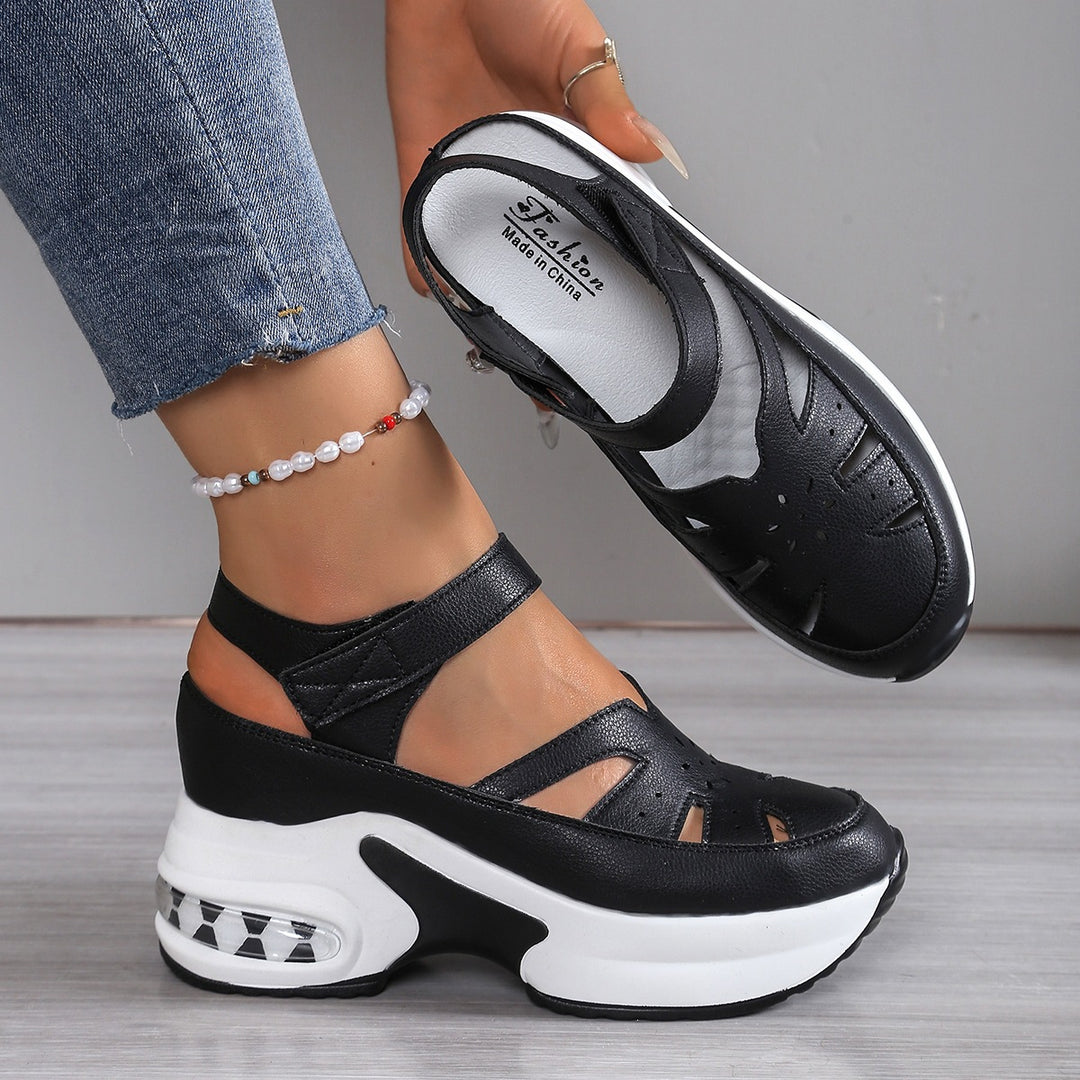 Damen Keil-Sandalen mit luftgepolsterter Sohle und Klettverschluss Mune Fashion