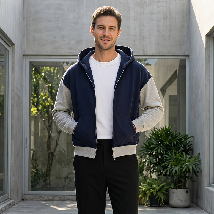 Men's Colorblock Style Zip-Up Hoodie in French Terry with Kangaroo Pocket Mune Fashion
