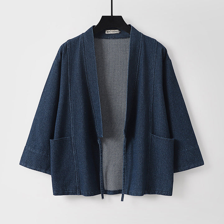 Unisex Jeans-Kimono Jacket with Ties and Patch Pockets Mune Fashion