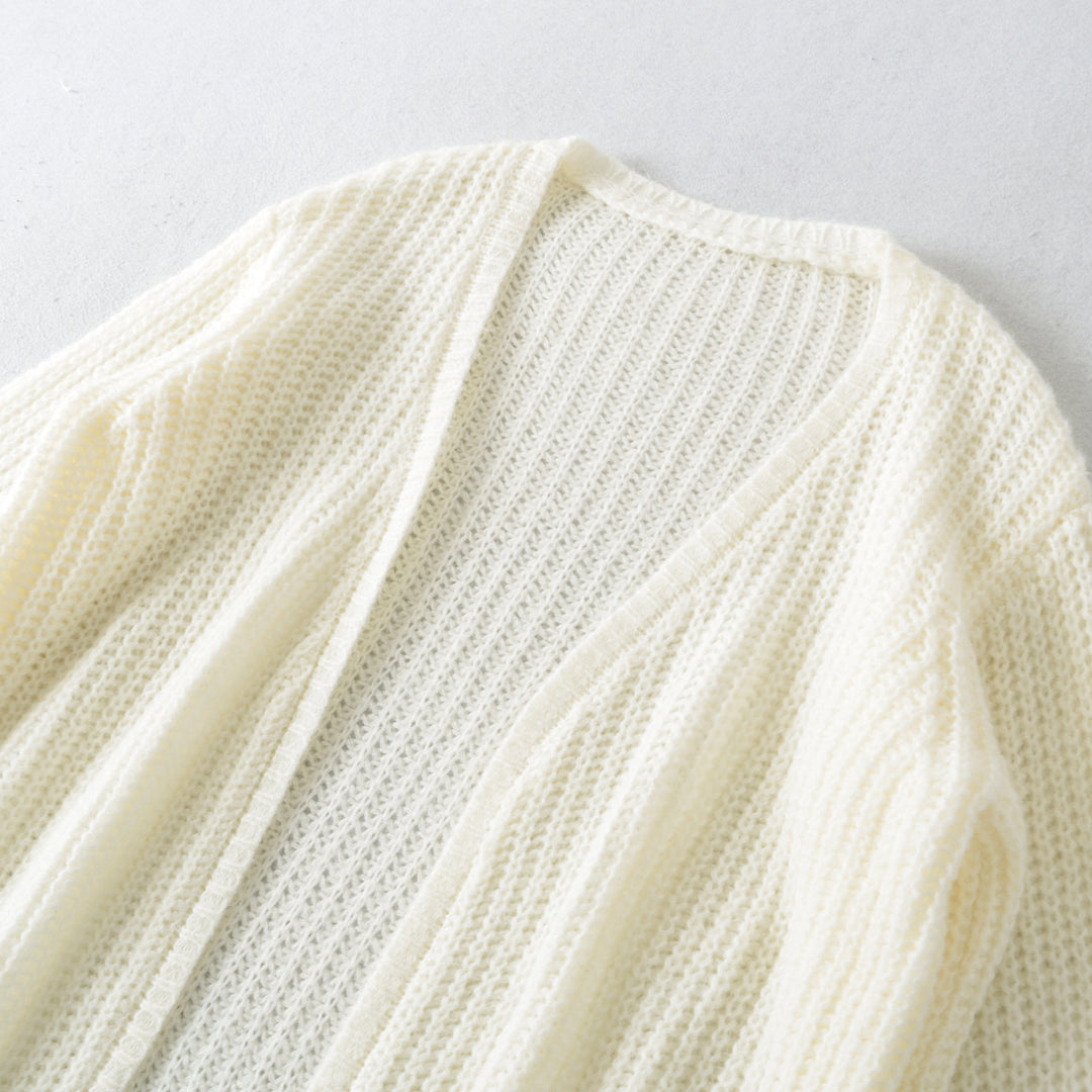Women Open Chunky Knit Cardigan with Balloon Sleeves Mune Fashion
