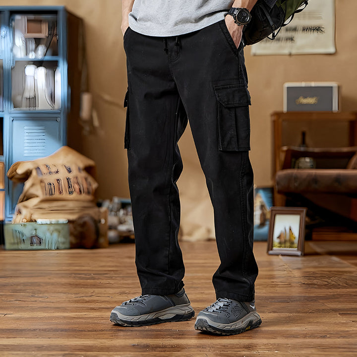 Men's Slim-Fit Utility Cargo Pants with Elastic Waistband, Drawstring and Integrated Web Belt Mune Fashion
