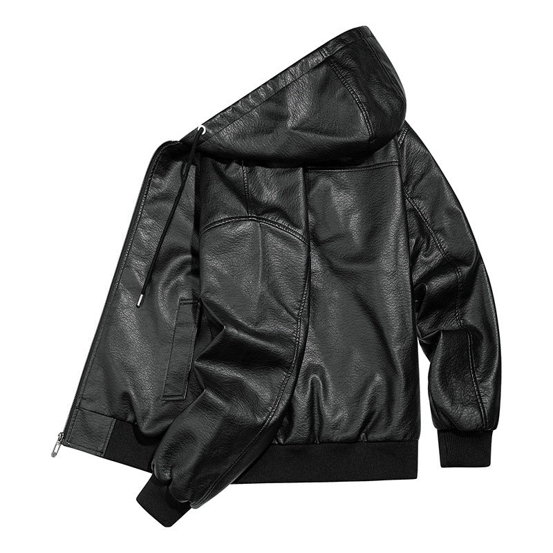 Men's Casual Leather Jacket with Hood Mune Fashion