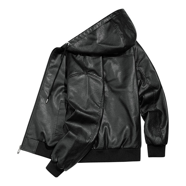 Men's Casual Leather Jacket with Hood Mune Fashion