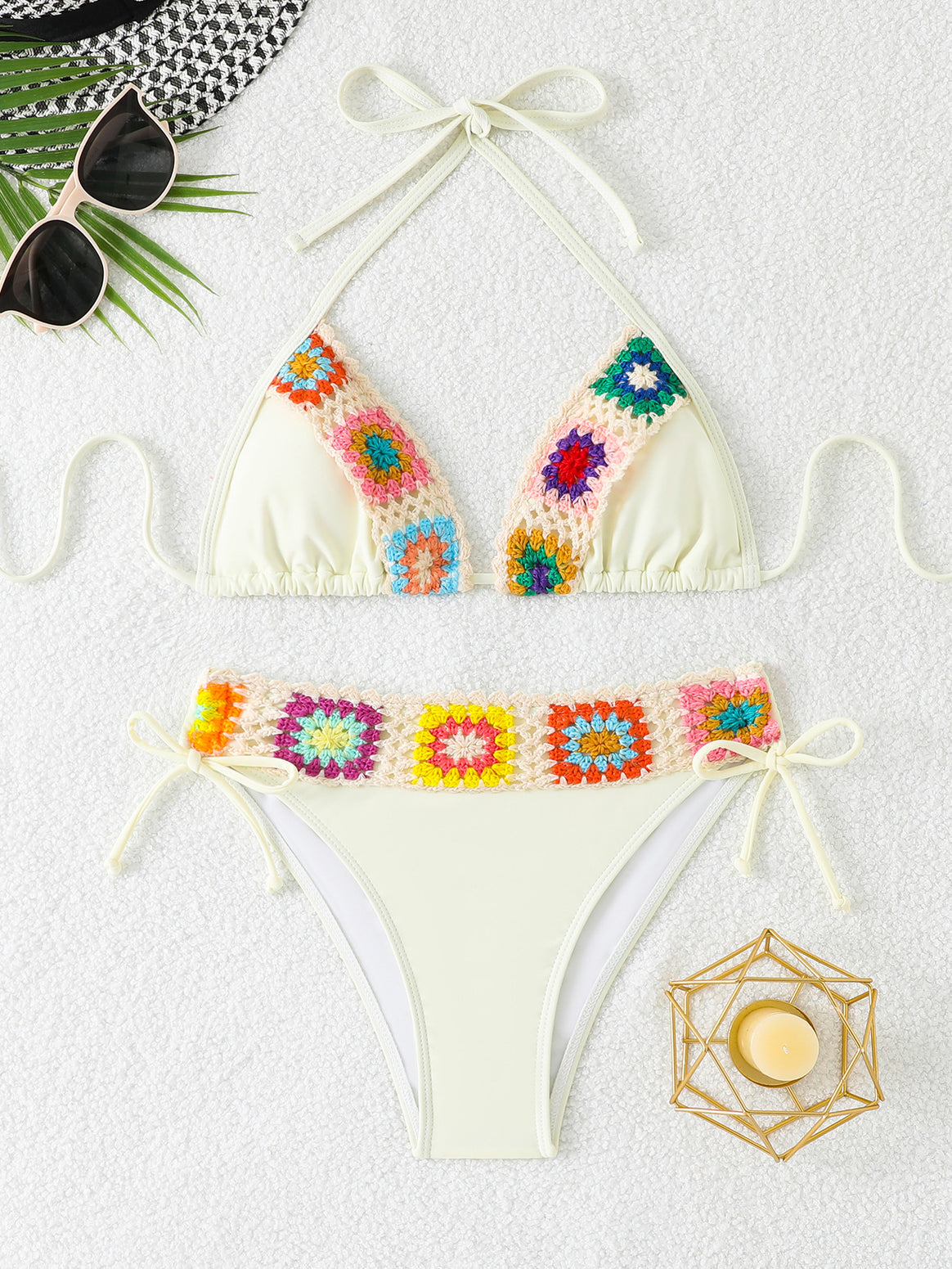 Women's bikini set with handcrafted crochet accents and concealed waistband adjustment Mune Fashion