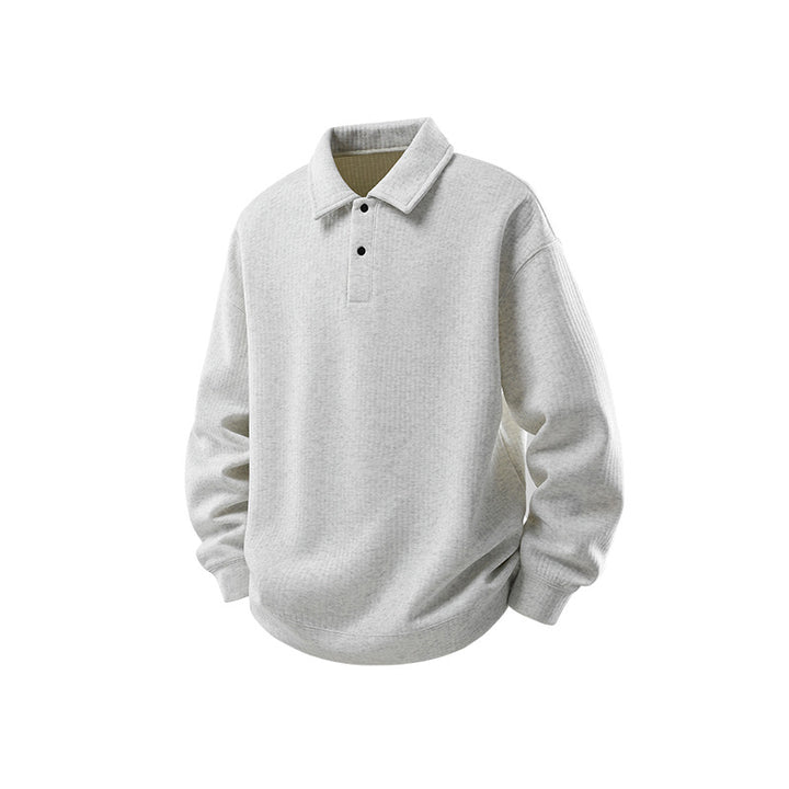 Men's Oversized Waffle Structure Polo Sweater with Half Button Placket and Ribbed Cuffs Mune Fashion