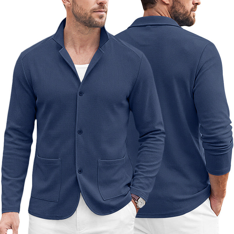 Men's knitted blazer cardigan with textured knit and patch pockets Mune Fashion