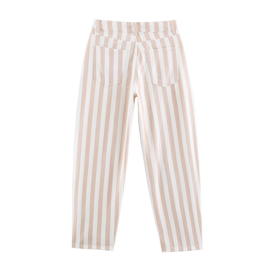 Women's Striped High-Waist Pants with Straight Leg Mune Fashion