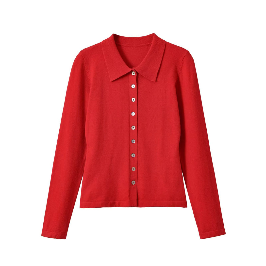 Women's fine knit cardigan with shirt collar and full button placket Mune Fashion