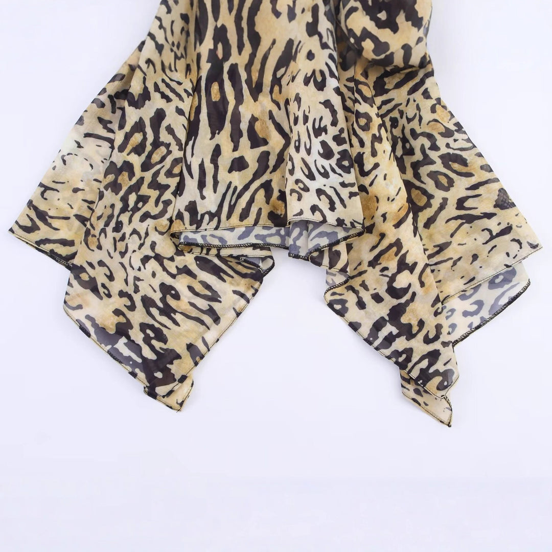Ladies Asymmetric Wrap Blouse with Leopard Print, V-Neck, Balloon Sleeves, and Waistbelt Mune Fashion