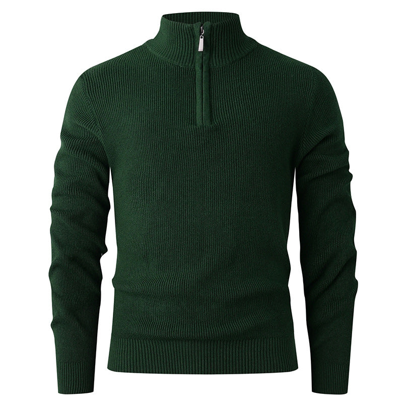 Men's nan Slim-Fit Half-Zip Knit Sweater made of Merino Cotton Blend with Reinforced Stand-up Collar Mune Fashion
