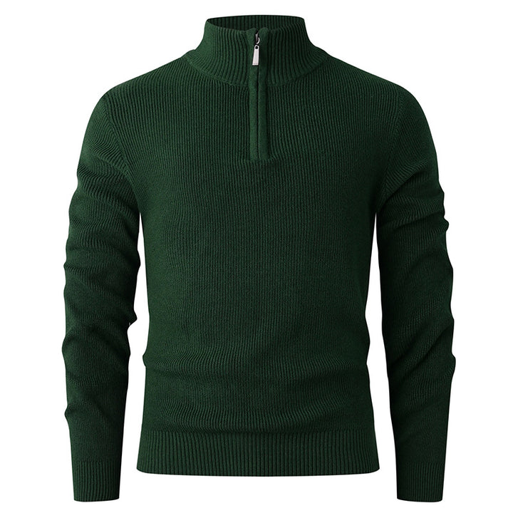 Men's nan Slim-Fit Half-Zip Knit Sweater made of Merino Cotton Blend with Reinforced Stand-up Collar Mune Fashion