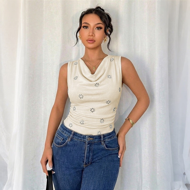Women Elegant tank top with floral appliqués Mune Fashion