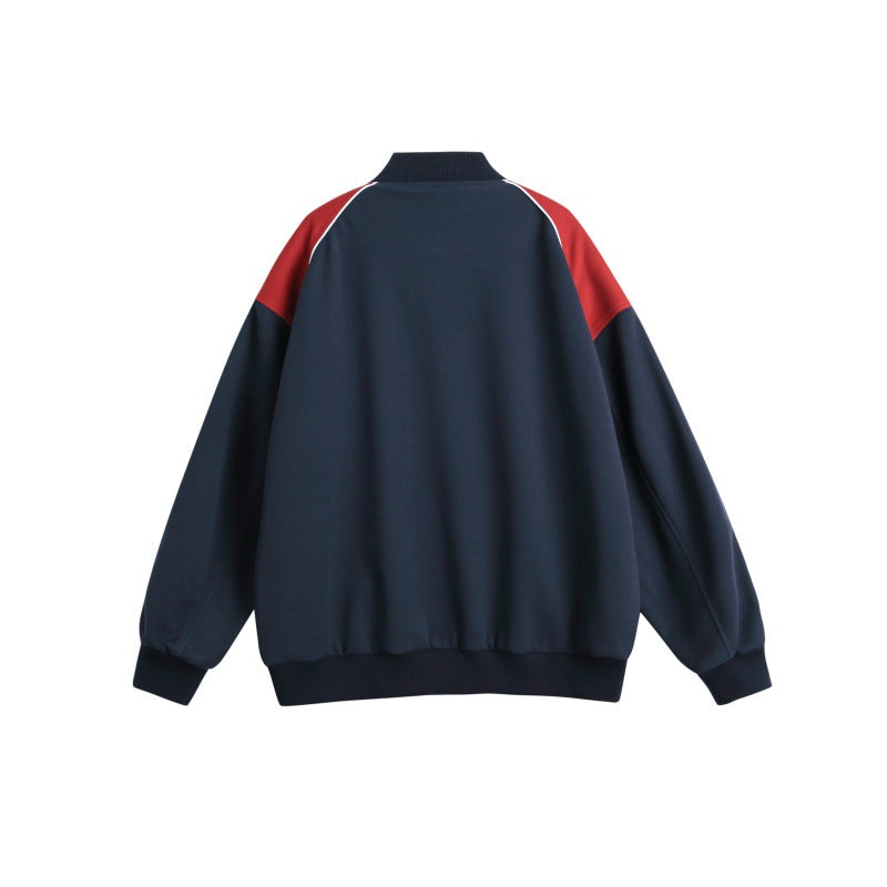 Men's Sporty College Bomber Jacket with Stand-Up Collar, Raglan Sleeves and Contrasting Piping Mune Fashion