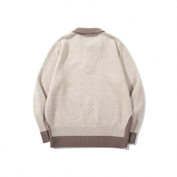 Men's Oversized Fine Knit Polo with Contrast Trim Shirt Collar and Ribbed Cuffs Mune Fashion