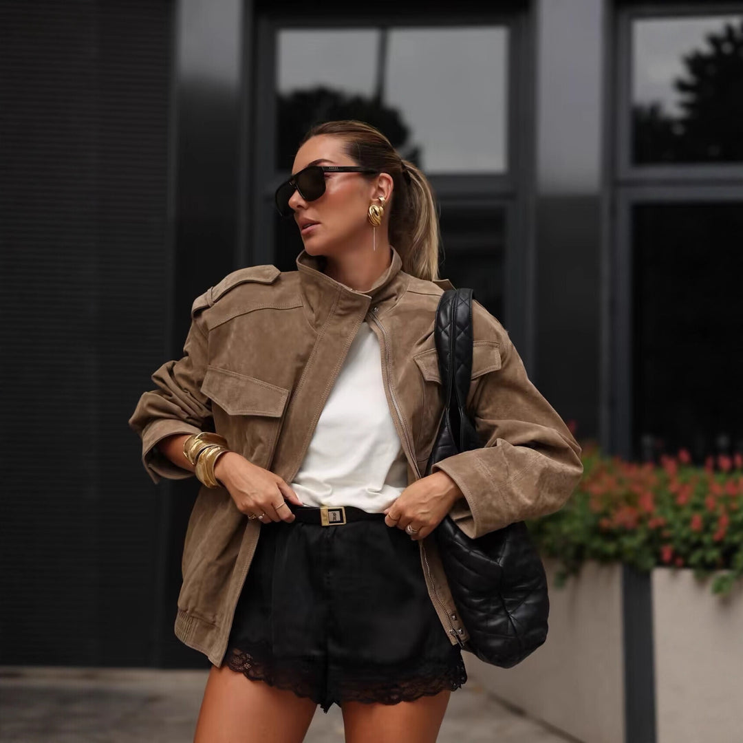 Women's field jacket with stand-up collar, shoulder flaps and elastic hem Mune Fashion
