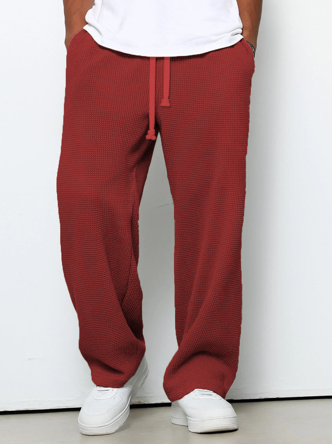 Men's Casual Waffle Texture Lounge Pants with Drawstring, Elastic Waistband and Loose Fit Mune Fashion