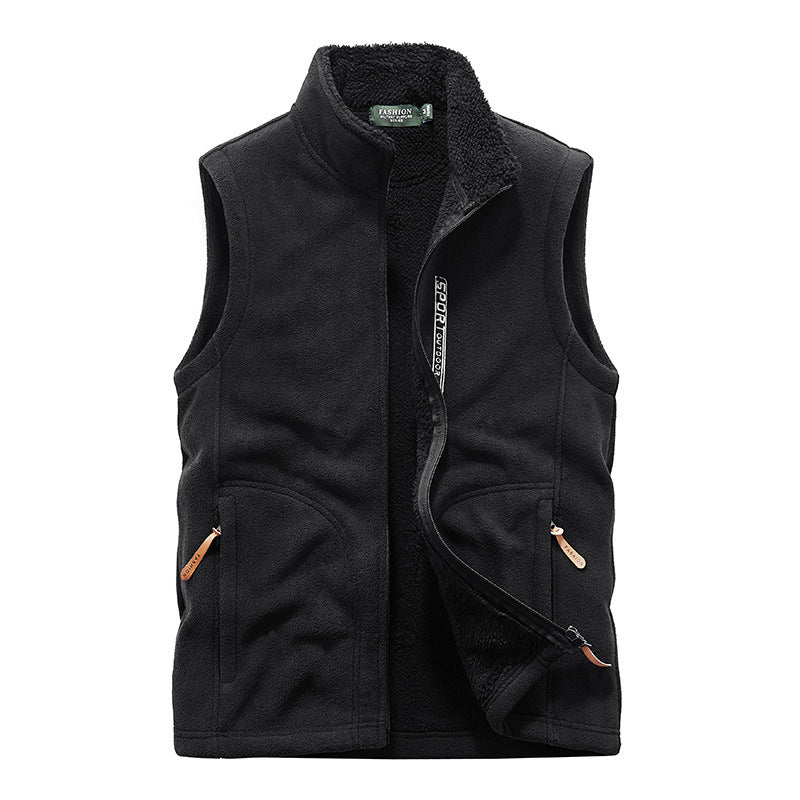 Men's teddy fleece vest with sherpa lining, stand-up collar, and zipper pockets Mune Fashion