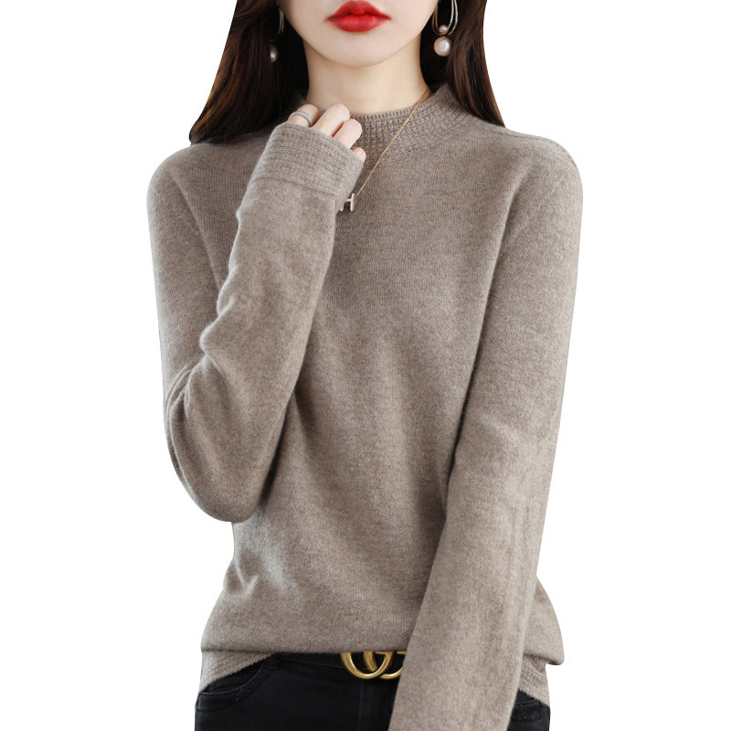 Women Light Fine Knit Mock Neck Sweater with Structured Collar Trim Mune Fashion