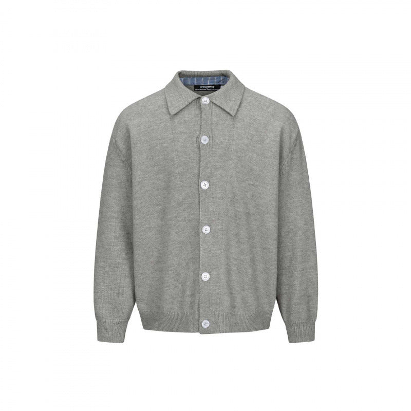 Men's knitted shirt jacket with shirt collar, full button placket and ribbed cuffs Mune Fashion