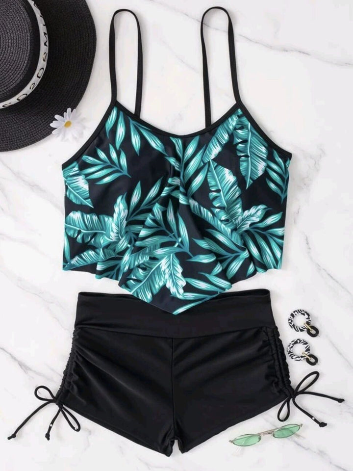 Women’s Sporty Tankini Set with Ruffles and Adjustable Straps Mune Fashion